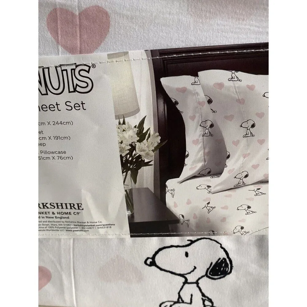 3 Pc Peanuts Snoopy Pink‎ Hearts Valentines Day TWIN Size Sheet Set Soft NEW